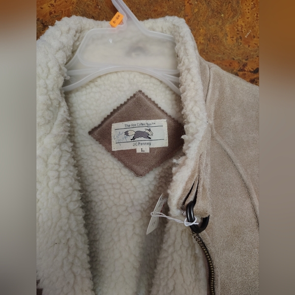 VTG Vintage 70s JC Penney's Fox Collection Sueded Leather Sherpa Lined Bomber - Picture 2 of 6